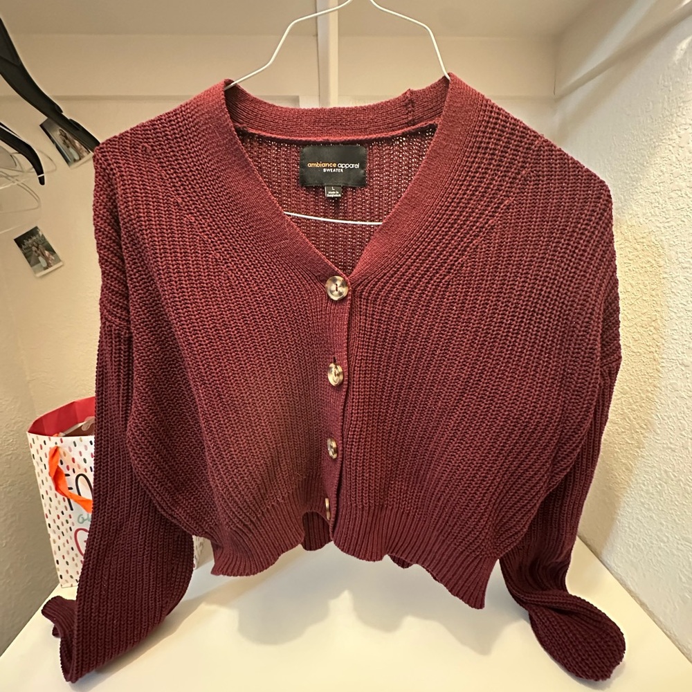 Ambiance Maroon Button-Up Cardigan
